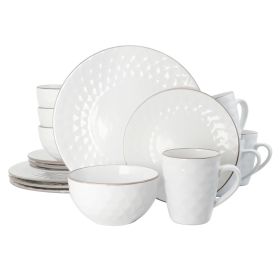 Elamas Luxurious Medici Pearl 16 Piece Dinnerware Set In Slate And Stone Pearl With Setting For 4