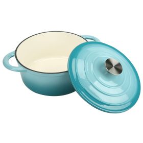 COOKWIN Enameled Cast Iron Dutch Oven with Self Basting Lid;  Enamel Coated Cookware Pot 3QT (Color: Teal)