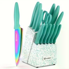 14 Pieces Fancy Rainbow Titanium Coating Kitchen Knife Set (default: default)